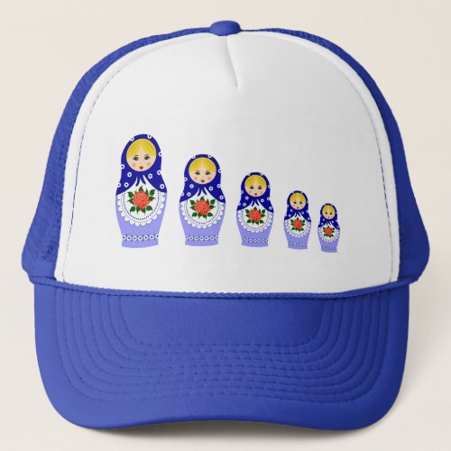 Blue russian matryoshka nesting dolls trucker hat