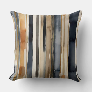 blue rust and beige abstract stripes throw pillow