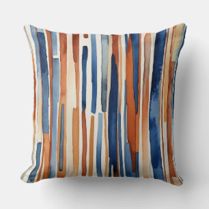 Blue rust and ivory stripes throw pillow