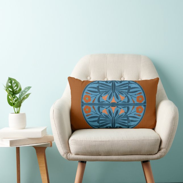 Blue & Rust Art Nouveau Throw Pillow (Chair)