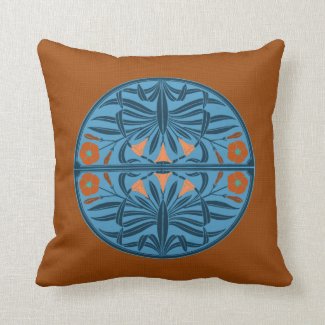 Blue & Rust Art Nouveau Throw Pillow