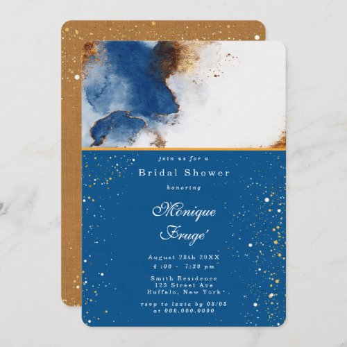 Blue Rust Copper Watercolor Agate Bridal Shower Invitation