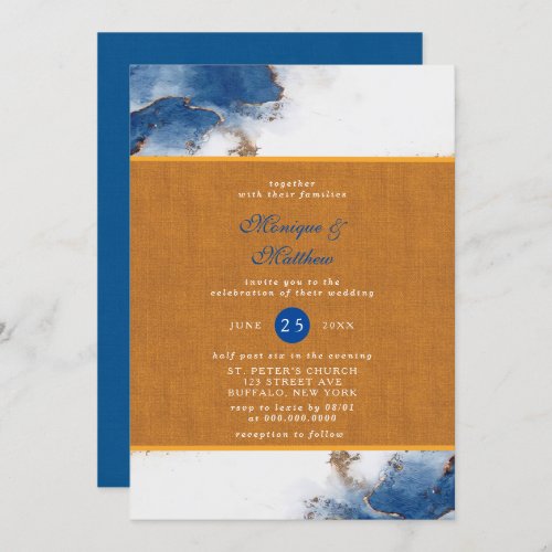 Blue Rust Copper Watercolor Agate Wedding  Invitat Invitation