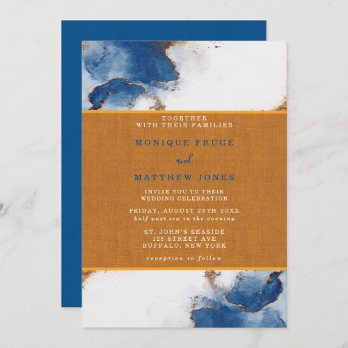 Blue Rust Copper Watercolor Agate Wedding Invitati Invitation