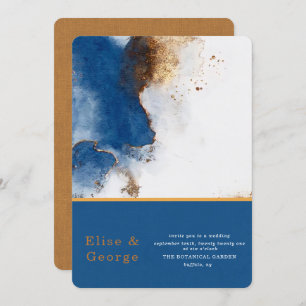 Blue Rust Copper Watercolor Agate Wedding Invitation