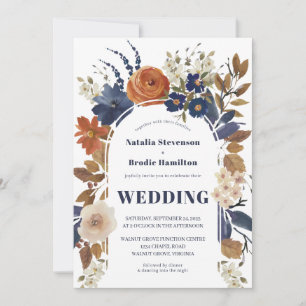 Blue Rust Floral Boho Wedding Invitation