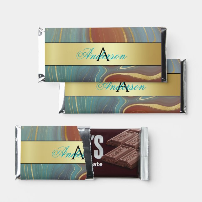 Blue & Rust Gold Marble Hershey Bar Favors (Front)