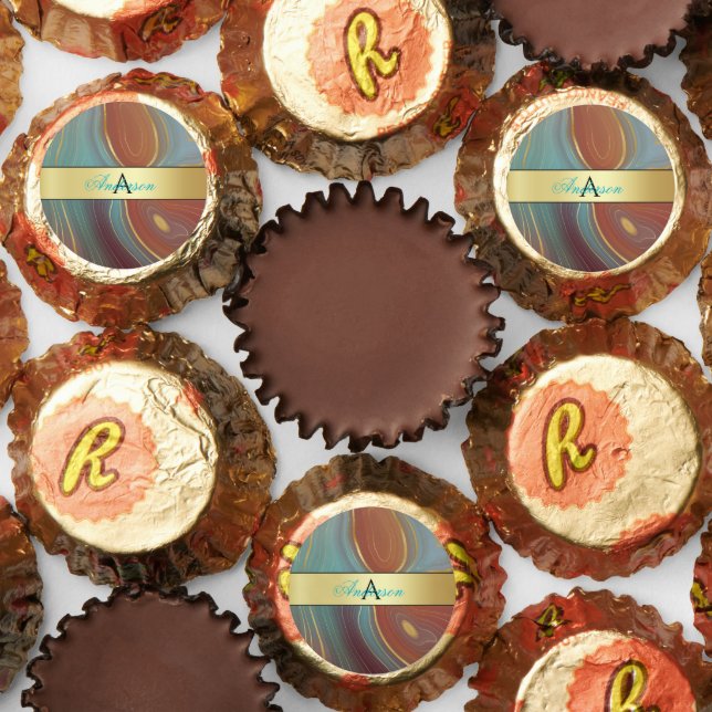 Blue & Rust Gold Marble Monogram  Reese's Peanut Butter Cups (Assorted)
