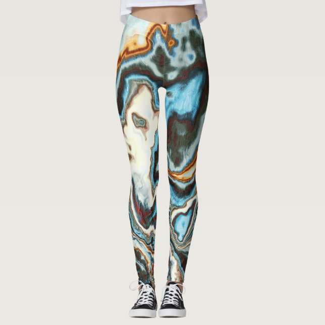 Blue Rust Marble Flow Leggings (Front)