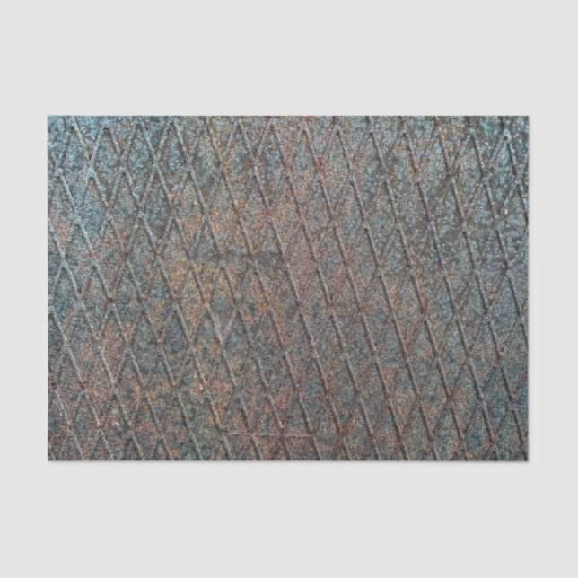 Blue Rusted Diamond Shape Metal Pattern Tissue Paper (Front)