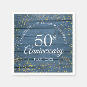 Blue Rustic 50th Anniversary Gold Dust Confetti Napkins