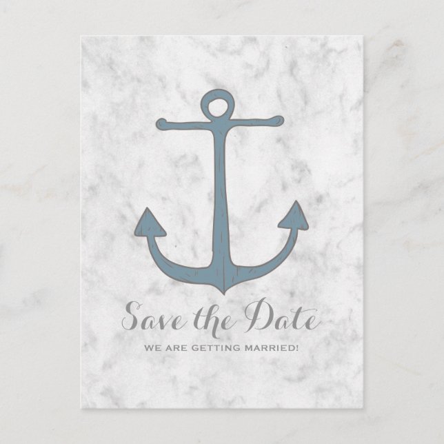 Blue Rustic Anchor Save the Date Postcard (Front)