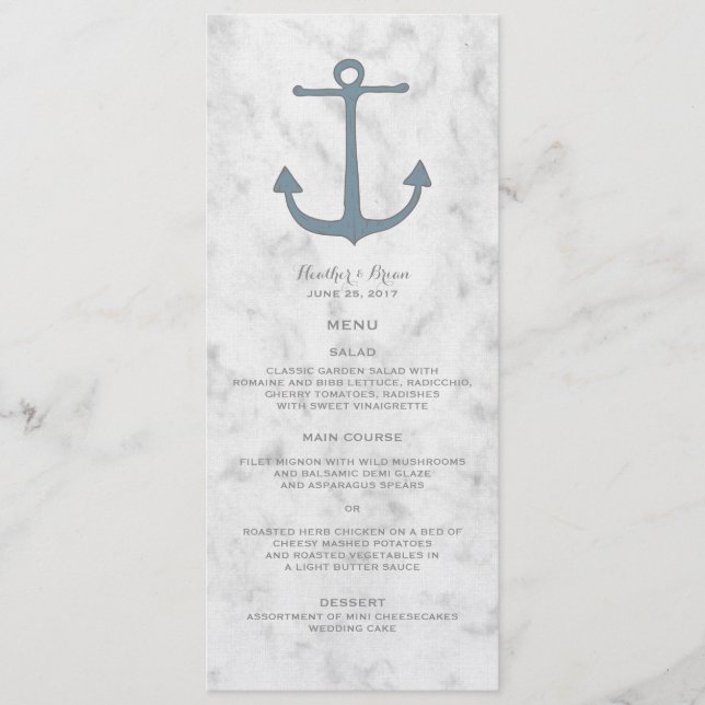 Blue Rustic Anchor Wedding Menu (Front)