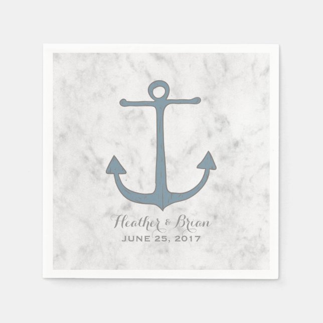 Blue Rustic Anchor Wedding Paper Napkins (Front)
