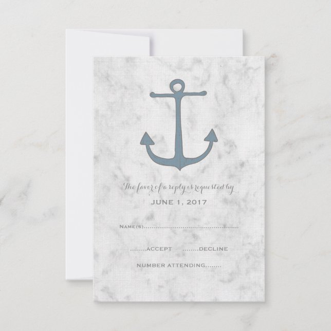 Blue Rustic Anchor Wedding RSVP Card (Front)