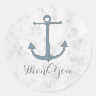 Blue Rustic Anchor Wedding Thank You Classic Round Sticker