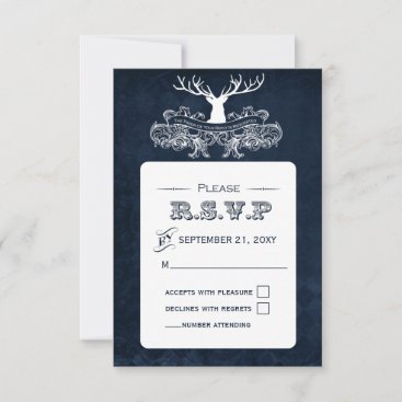 Blue Rustic Antler Deer Winter Woodland Wedding RSVP Card