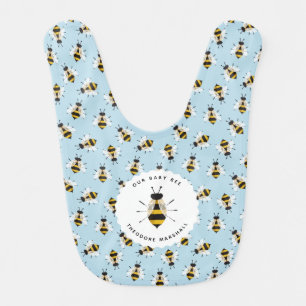 Blue Rustic Baby Bee Patterned Custom Shower Gift Baby Bib