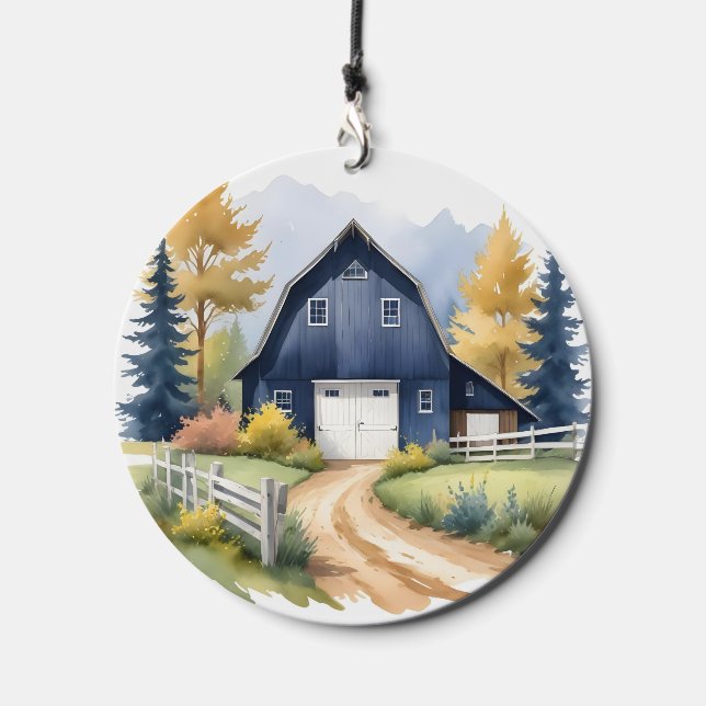 Blue Rustic Barn Classic Farmhouse Style Wind Wind Chime (Front)