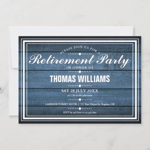 Blue Rustic Barn Wood Retirement Party Invitation