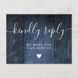 Blue Rustic Barn Wood Song Request RSVP Postcard