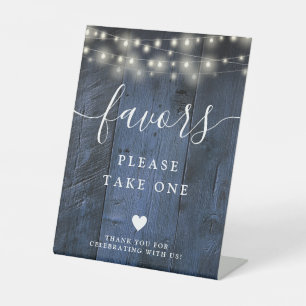 Blue Rustic Barn Wood String Lights Favors Pedestal Sign