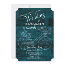 Blue Rustic Bicycle Wedding Invitation
