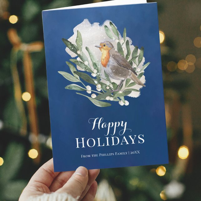 Blue Rustic Bird Non Photo Christmas Holiday Card (Creator Uploaded)