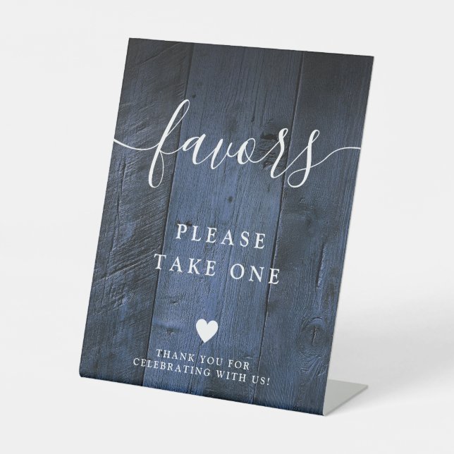 Blue Rustic Boho Barn Wood Favors Pedestal Sign (Front)