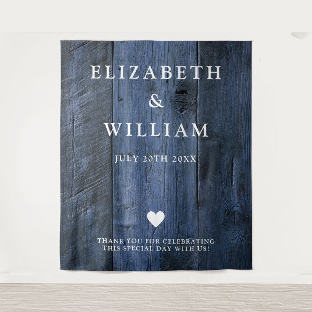 Blue Rustic Boho Barn Wood Photo Booth Backdrop (Front)