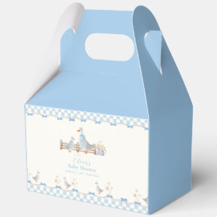Blue Rustic Bow Gingham Silly Goose Baby Shower Favor Boxes