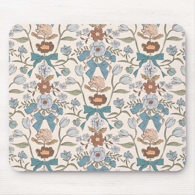 Blue Rustic Bows and Blossoms Mouse Pad (Front)