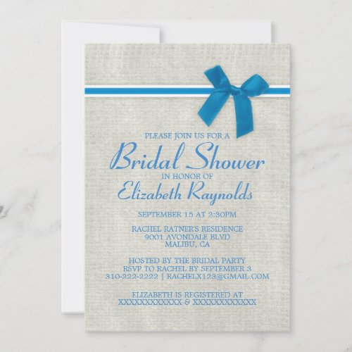 Blue Rustic Burlap Bridal Shower Invitations