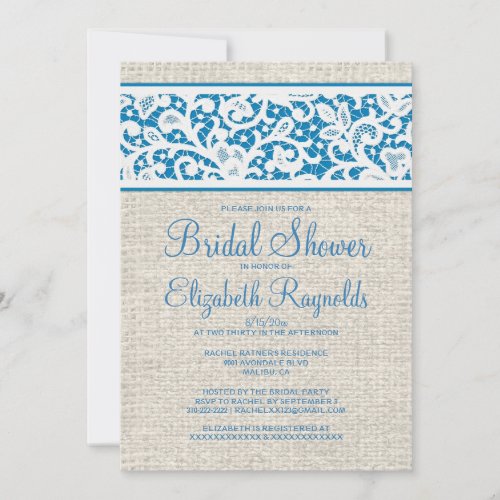 Blue Rustic Burlap Linen Bridal Shower Invitations