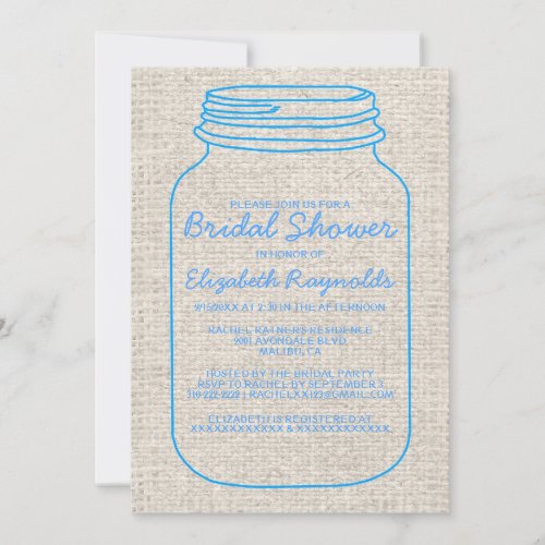 Blue Rustic Burlap Mason Jar Bridal Shower Invites
