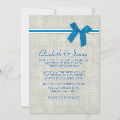Blue Rustic Burlap Wedding Invitations