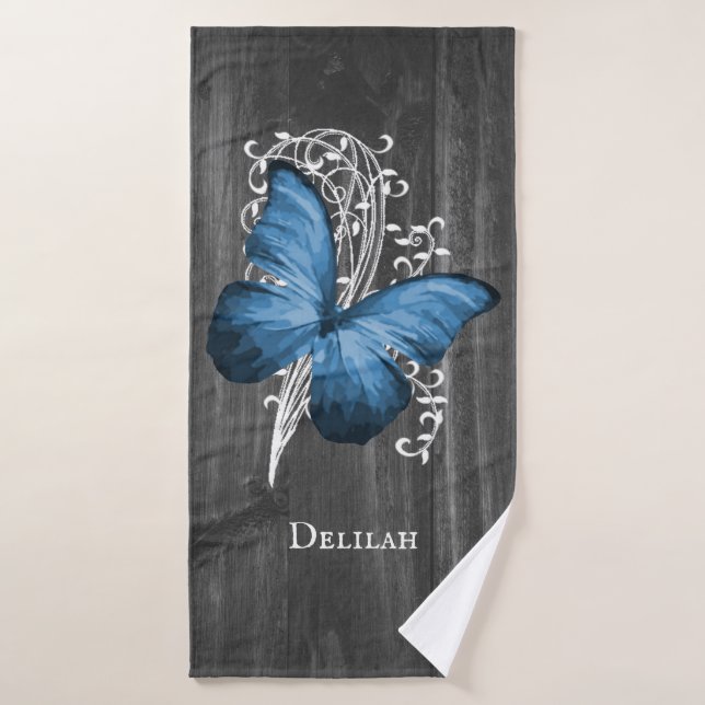 Blue Rustic Butterfly Bath Towel Set (Bath Towel)