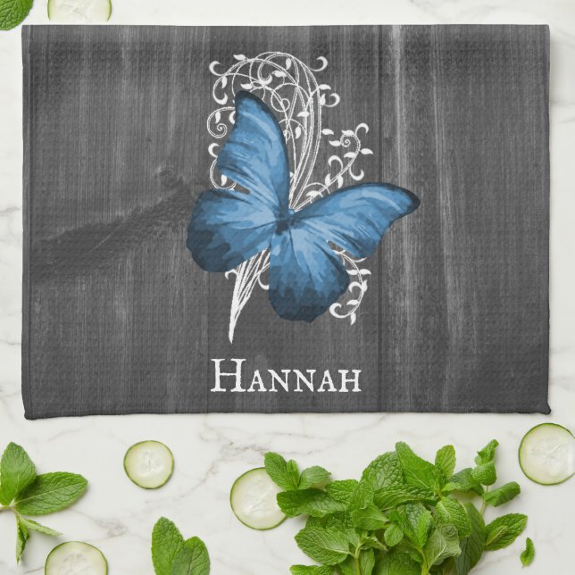 Blue Rustic Butterfly Kitchen Towel (Folded)