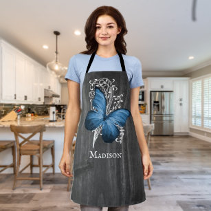 Blue Rustic Butterfly Personalized Apron
