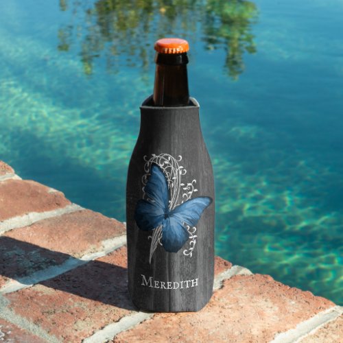 Blue Rustic Butterfly Personalized Bottle Cooler