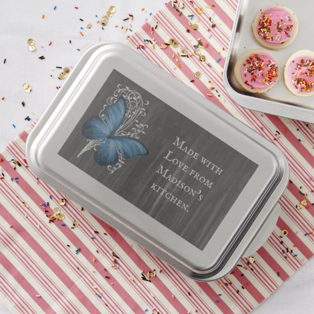 Blue Rustic Butterfly Personalized Cake Pan (In Situ)