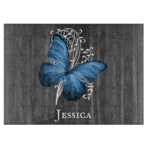 Blue Rustic Butterfly Personalized Cutting Board