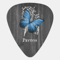 Blue Rustic Butterfly Personalized Guitar Pick