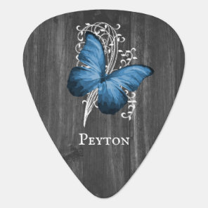 Blue Rustic Butterfly Personalized Guitar Pick