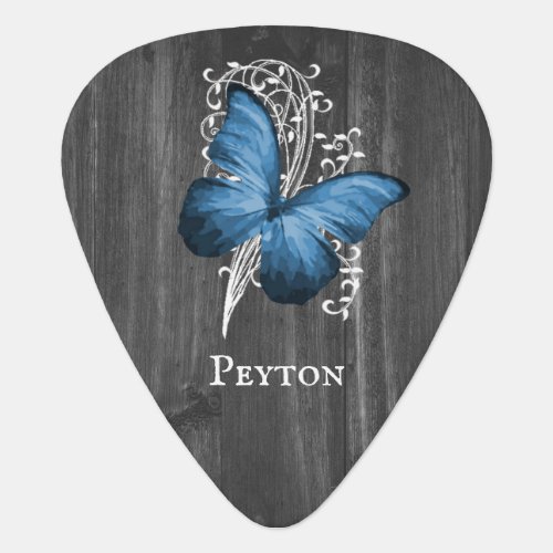 Blue Rustic Butterfly Personalized Guitar Pick