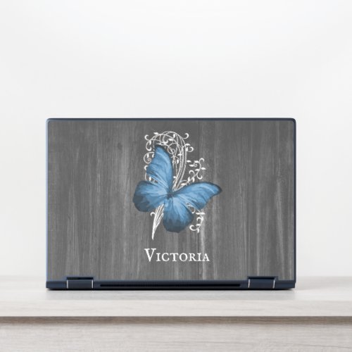 Blue Rustic Butterfly Personalized HP Laptop Skin