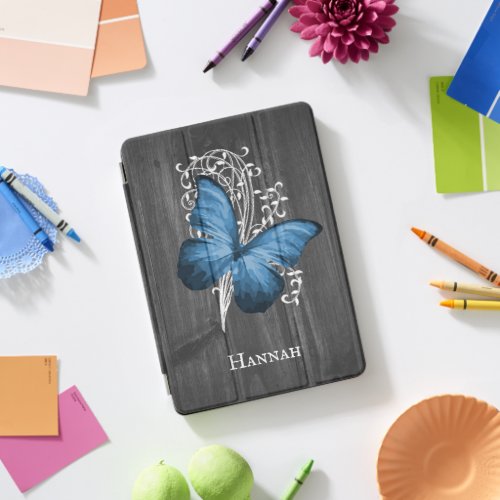 Blue Rustic Butterfly Personalized iPad Pro Cover