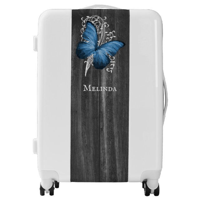 Blue Rustic Butterfly Personalized Luggage (Front)