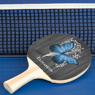 Blue Rustic Butterfly Personalized Ping Pong Paddle