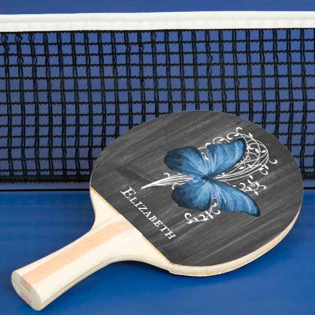 Blue Rustic Butterfly Personalized Ping Pong Paddle (Insitu)